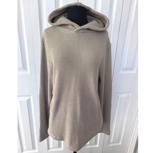 Outpost Makers Tan Waffle Knit Hoodie Size L Long Sleeve Casual Comfort